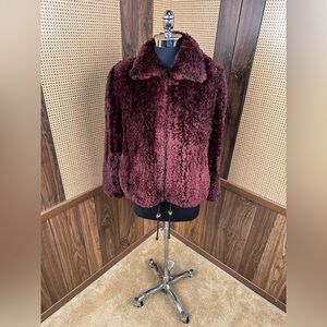 PAULA LISHMAN DYED OMBRÉ BRICK RED SHEARED KNIT KNITTED BEAVER FUR COAT JACKET M